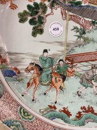 A Chinese famille verte dish with figures in a landscape, Kangxi